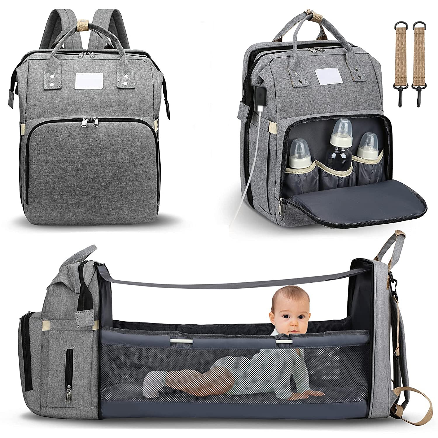 Active Mom Essentials | Multifunctional Diaper Backpack with Portable Cradle | Stylish and Practical for On-the-Go Parenting 0