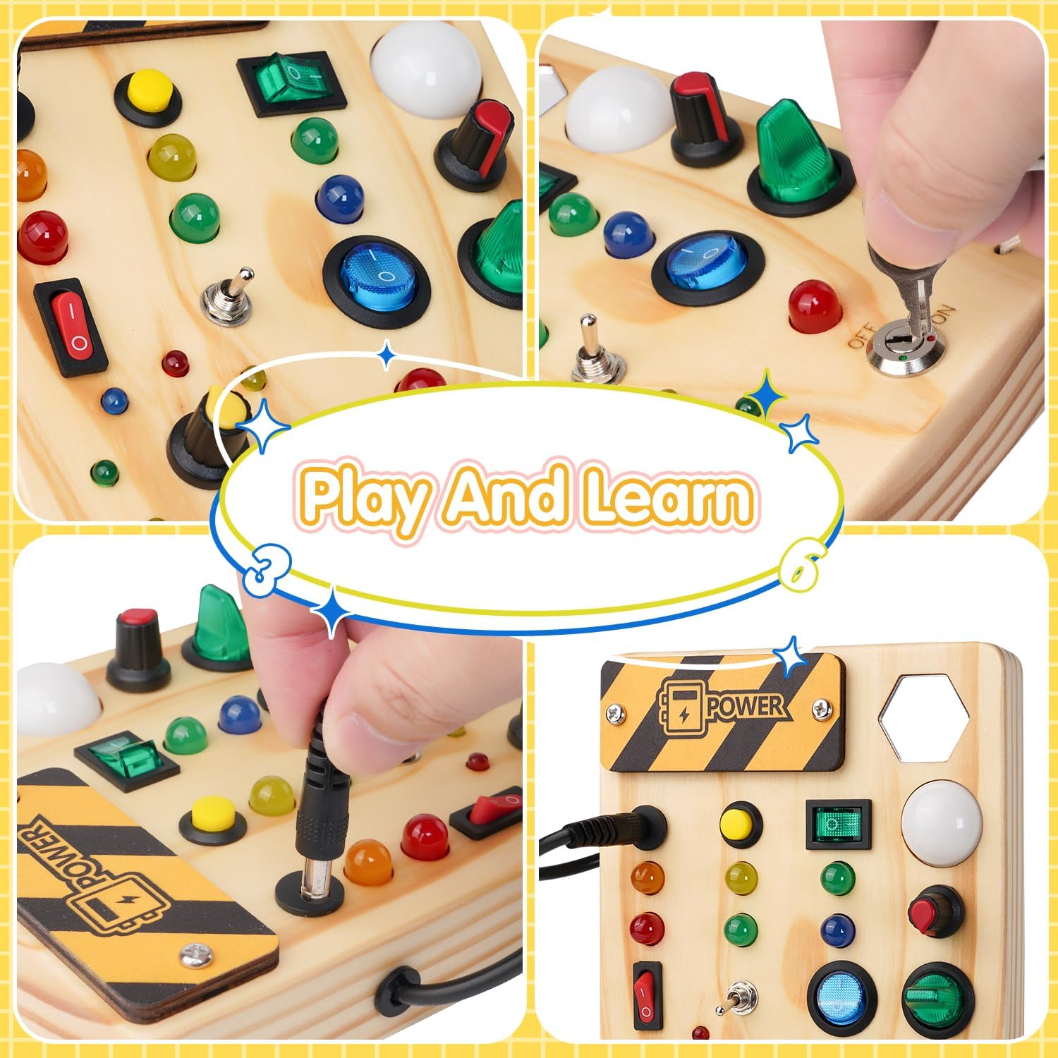 Interactive Montessori Bulletin Board with LED Lights for Toddler Learning 4