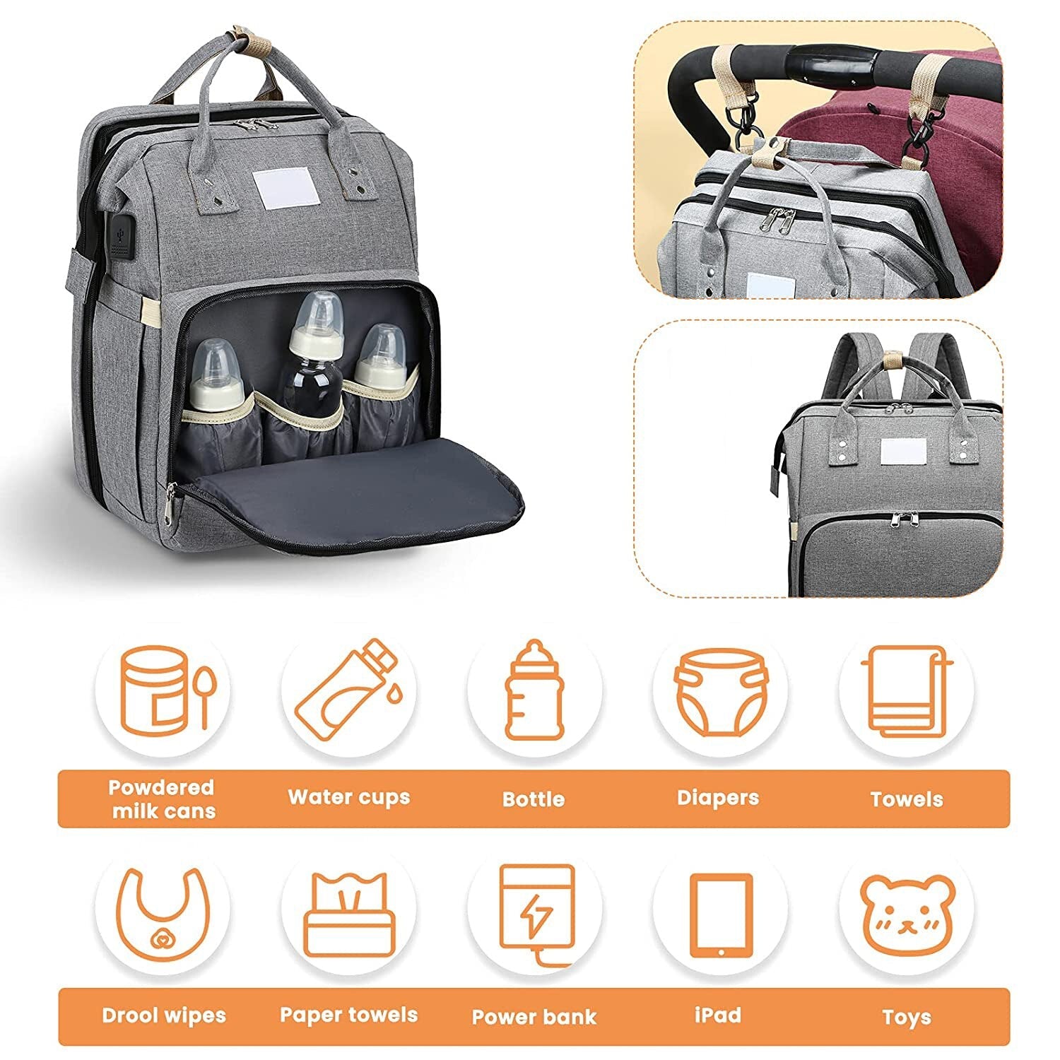 Active Mom Essentials | Multifunctional Diaper Backpack with Portable Cradle | Stylish and Practical for On-the-Go Parenting 1