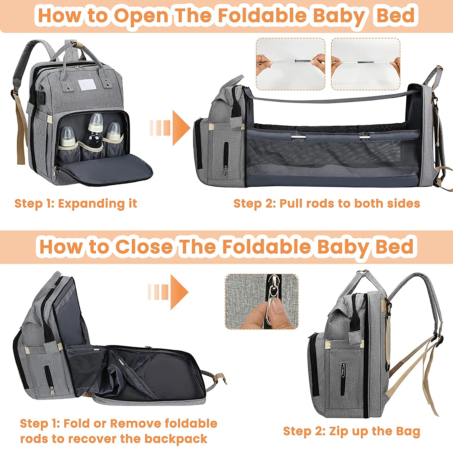 Active Mom Essentials | Multifunctional Diaper Backpack with Portable Cradle | Stylish and Practical for On-the-Go Parenting 4