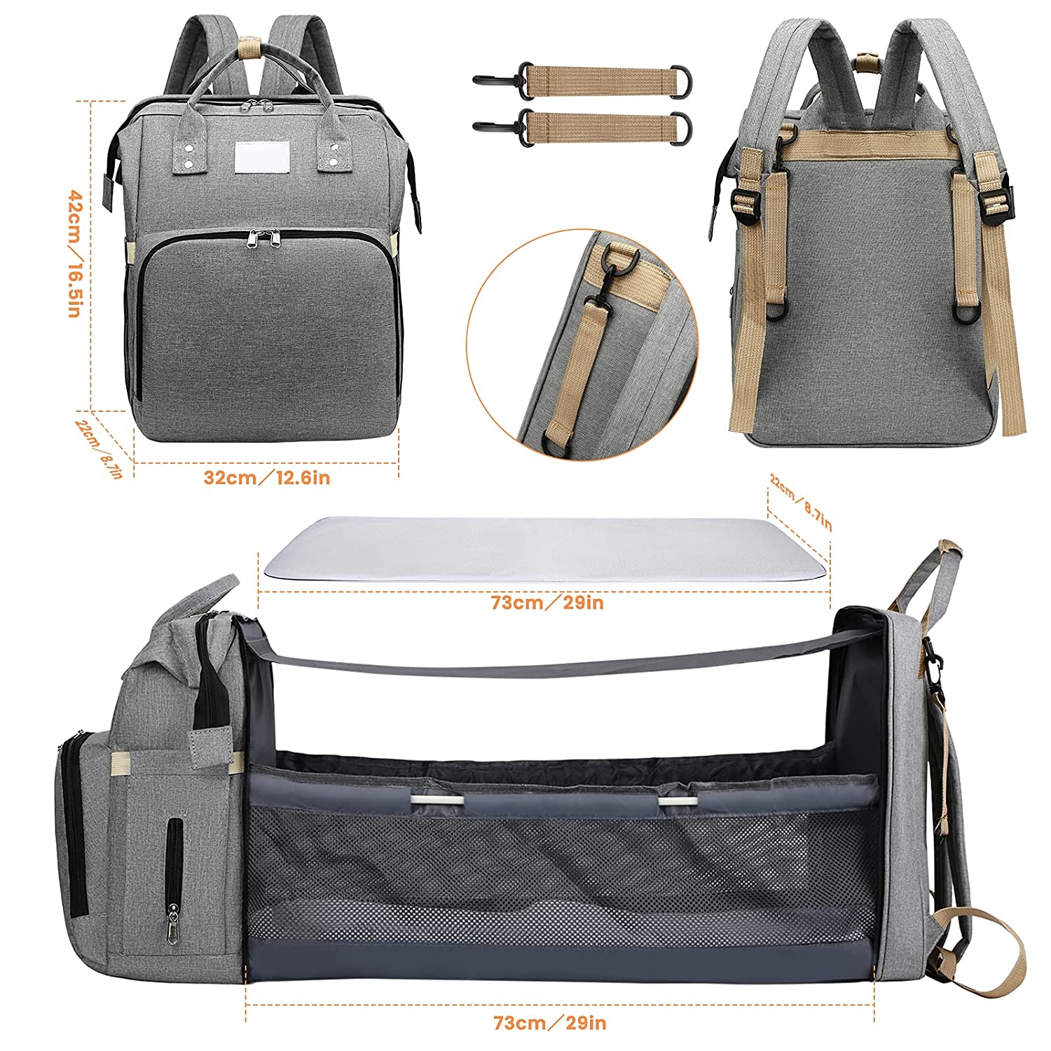 Active Mom Essentials | Multifunctional Diaper Backpack with Portable Cradle | Stylish and Practical for On-the-Go Parenting 5