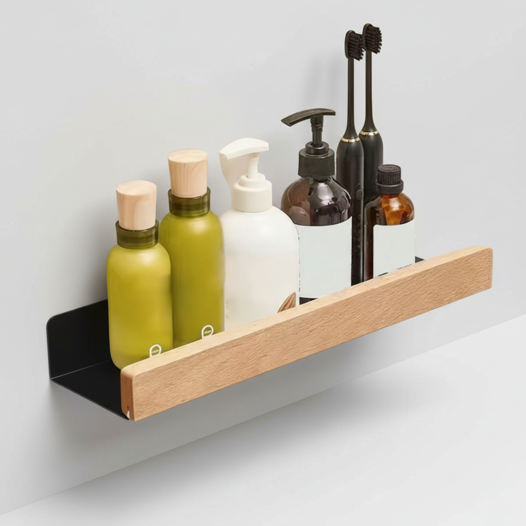 Bore-Free Wall Shelf | Durable Plastic Organizer with Strong Adhesive | Space-Saving Solution for Bathroom Essentials 2