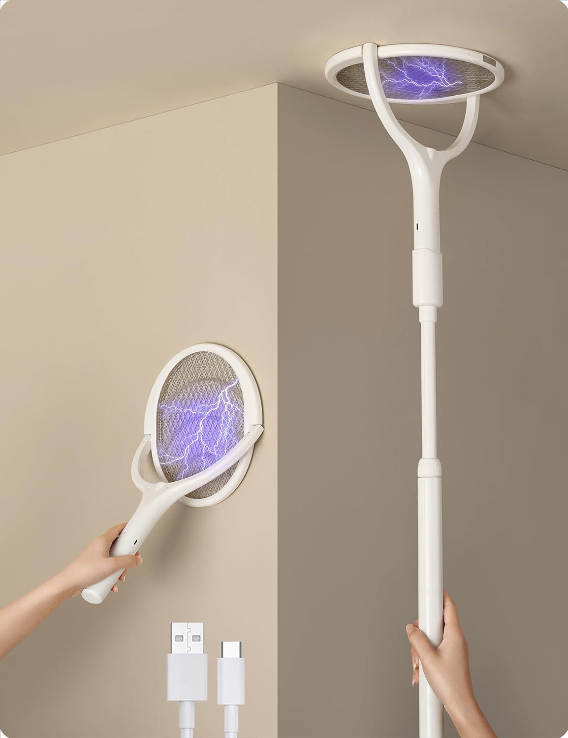 Eco-Friendly Electric Fly Racket with 90° Rotating Head | Powerful Insect Elimination Tool 0