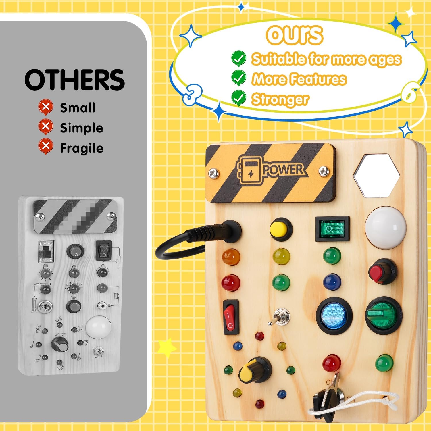 Interactive Montessori Bulletin Board with LED Lights for Toddler Learning 3