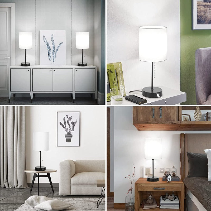 Luminara | Modern Minimalist Gray Table Lamp with USB Charging Ports 2