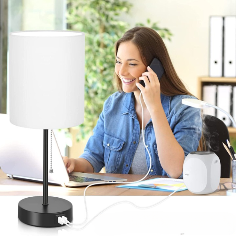 Luminara | Modern Minimalist Gray Table Lamp with USB Charging Ports 3