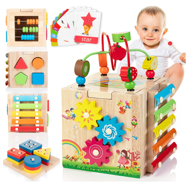 Montessori Activity Cube | 8-in-1 Educational Toy with Maze & Xylophone | Motor Skills Development for Babies 0