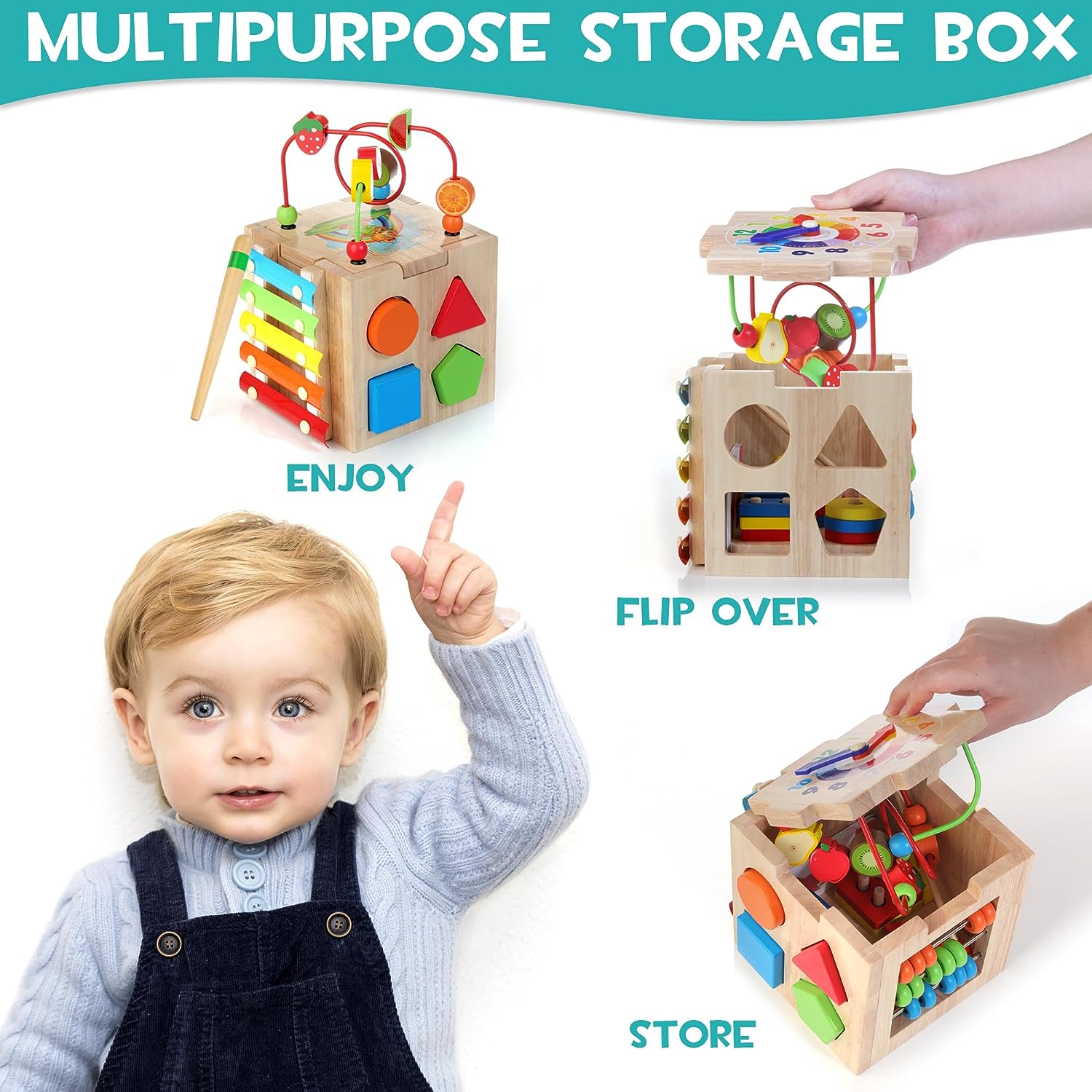 Montessori Activity Cube | 8-in-1 Educational Toy with Maze & Xylophone | Motor Skills Development for Babies 3